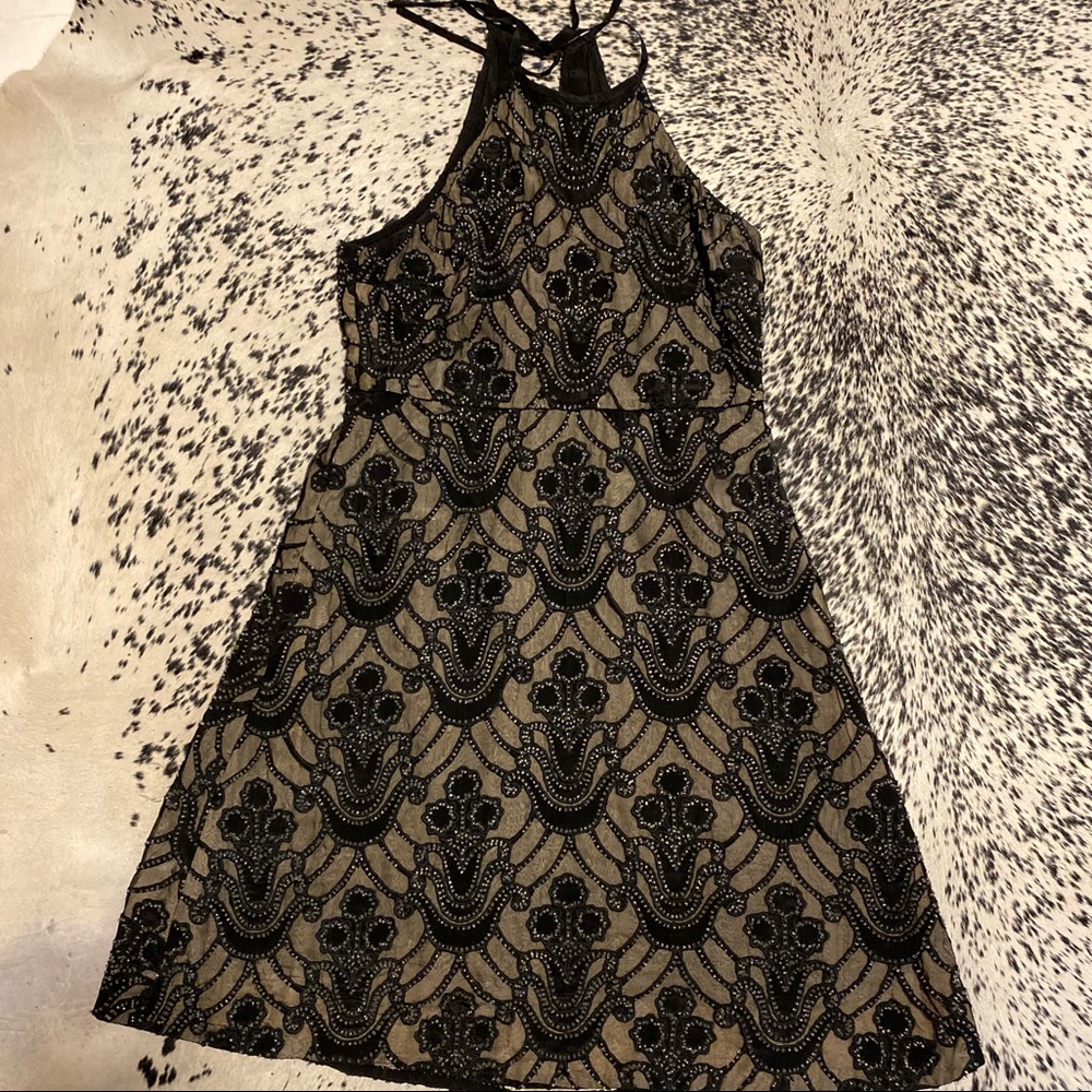Tracy Reese🖤Black Label beaded silk halter dress